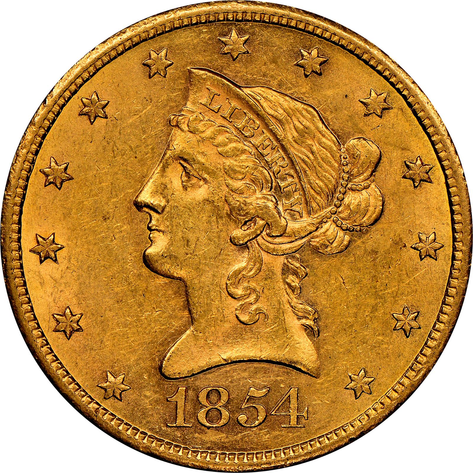 1854 S Coins Liberty Head Gold Eagle