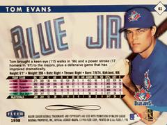 Rear | Tom Evans Baseball Cards 1998 Fleer Tradition
