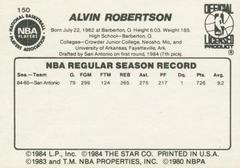 Back Side | Alvin Robertson Basketball Cards 1986 Star