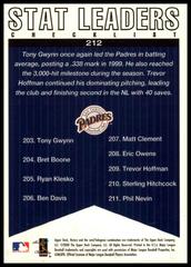Back Of Card | T. Gwynn, T. Hoffman Baseball Cards 2000 Upper Deck Victory