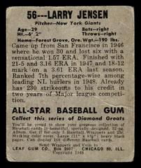 Back | Larry Jensen Baseball Cards 1948 Leaf