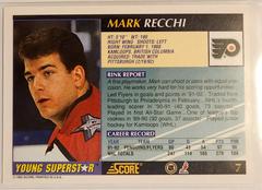 Back Of Card | Mark Recchi Hockey Cards 1992 Score Young Superstars