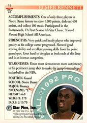 Back Of Card | Elmer Bennett Basketball Cards 1992 Star Pics