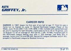 Card Back | Ken Griffey Jr. [Career Info White Back] Baseball Cards 1989 Star Griffey Jr
