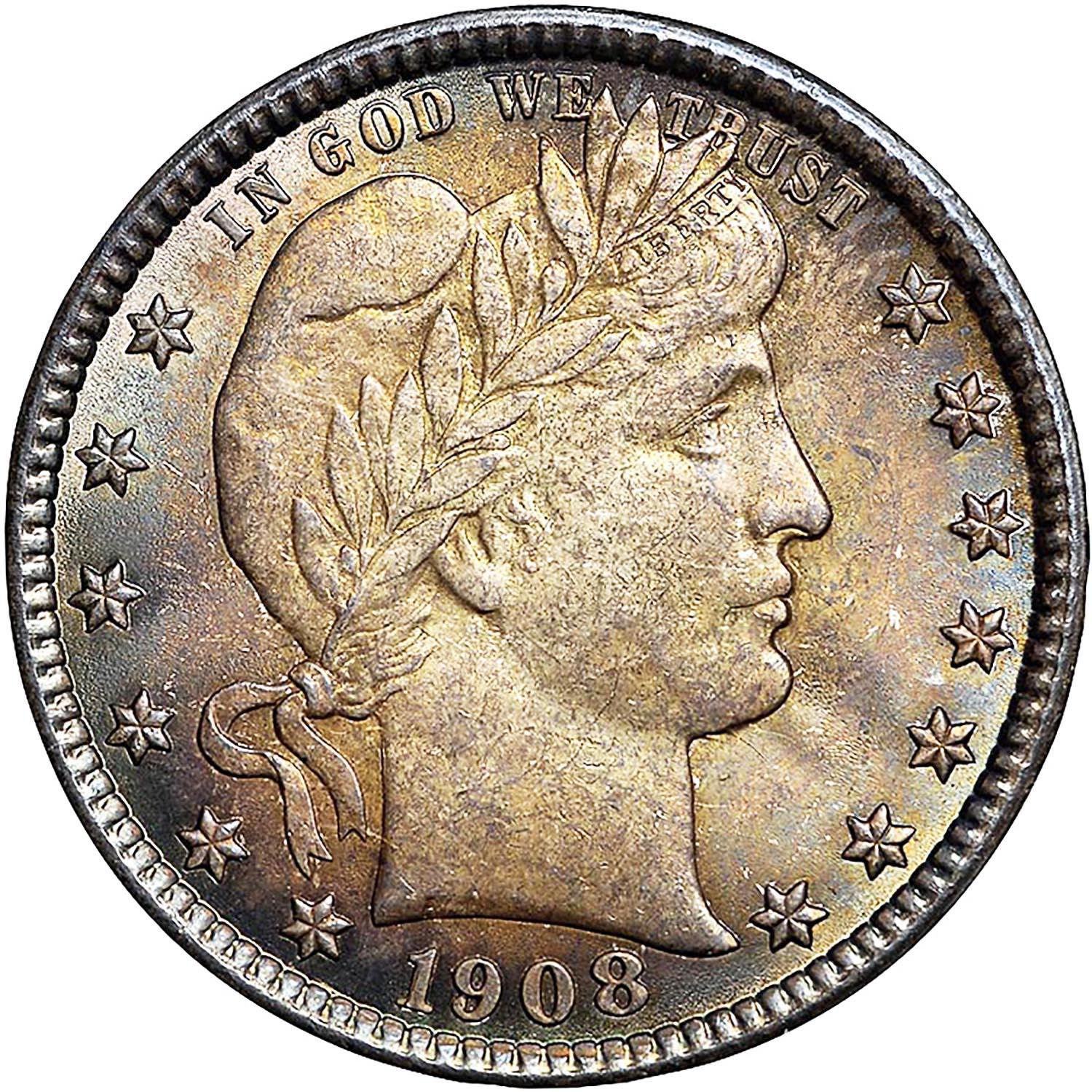 1908 O Coins Barber Quarter