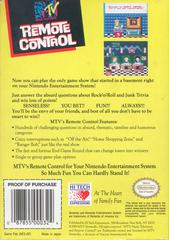 MTV Remote Control - Back | MTV Remote Control NES