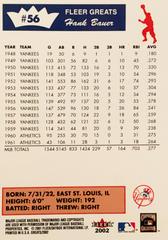 Rear | Hank Bauer Baseball Cards 2002 Fleer Greats