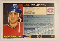 Back Of Card | Eric desjardins Hockey Cards 1992 Score Young Superstars