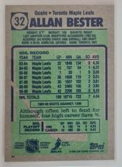 Backside | Allan Bester Hockey Cards 1990 Topps