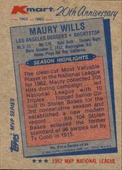 Back Of Card | Maury Wills Baseball Cards 1982 Kmart