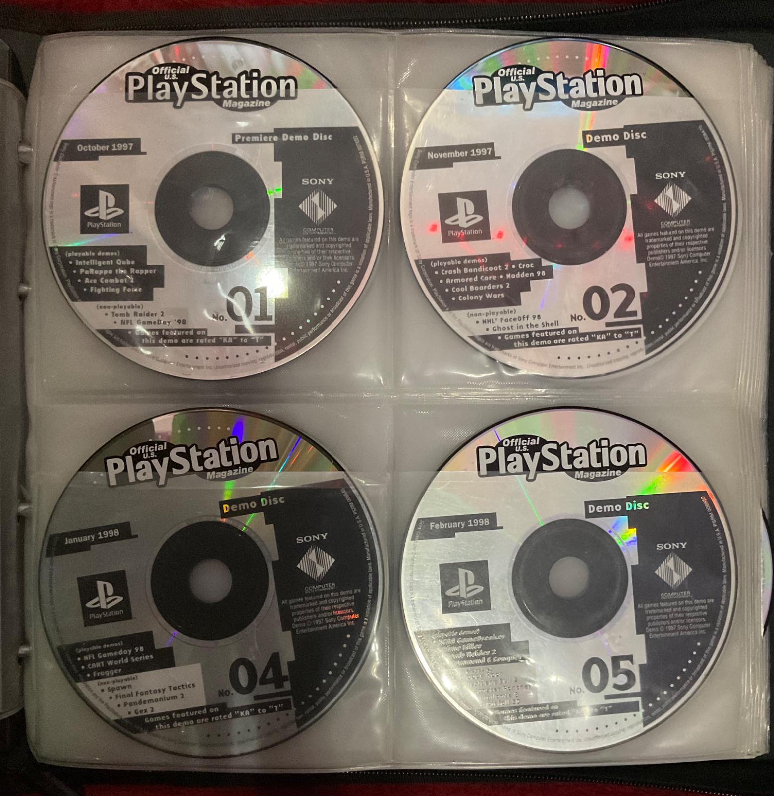 1/10 Official Playstation Magazine Demo Discs
  Discs 01, 02, 04, & 05
  I think my mom said these came from the same guy she got silent hill from..., SOOO so lucky 2 have a cool mom and also such a kind seller (allegedly, at least. I keep forgetting to ask who...) Anyways, prepare for an onslaught. This is nearly every single one, bar like. 3 or 4. It ALSO came w/ a single GamePro Action Disc, from GamePro Magazine. It's in the last pic. lool.