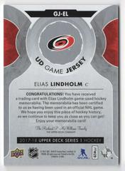 Back | Elias Lindholm [Game  Jersey] Hockey Cards 2017 Upper Deck