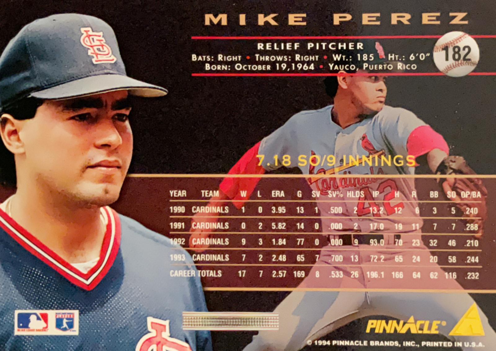 Mike Perez 182 Prices 1994 Pinnacle Baseball Cards
