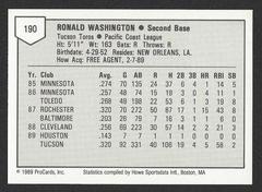 Backside | Ron Washington Baseball Cards 1989 Procards