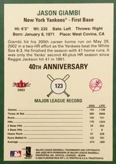 Rear | Jason Giambi Baseball Cards 2002 Fleer Tradition