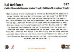 Ed Belfour #321 Back | Ed Belfour Hockey Cards 1991 Pro Set