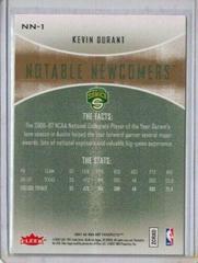 Back Of Card | Kevin Durant Basketball Cards 2007 Fleer Hot Prospects Notable Newcomers
