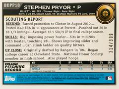Rear | Stephen Pryor [Blue] Baseball Cards 2010 Bowman Draft Picks & Prospects