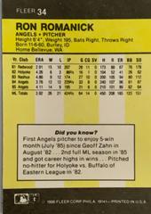 Rear | Ron Romanick Baseball Cards 1986 Fleer Mini