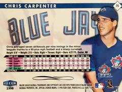 Rear | Chris Carpenter Baseball Cards 1998 Fleer Tradition