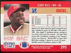 Back | Jerry Rice Football Cards 1990 Pro Set