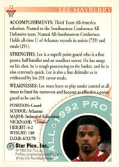 Back Of Card | Lee Mayberry Basketball Cards 1992 Star Pics