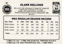 Back Side | Clark Kellogg Basketball Cards 1986 Star