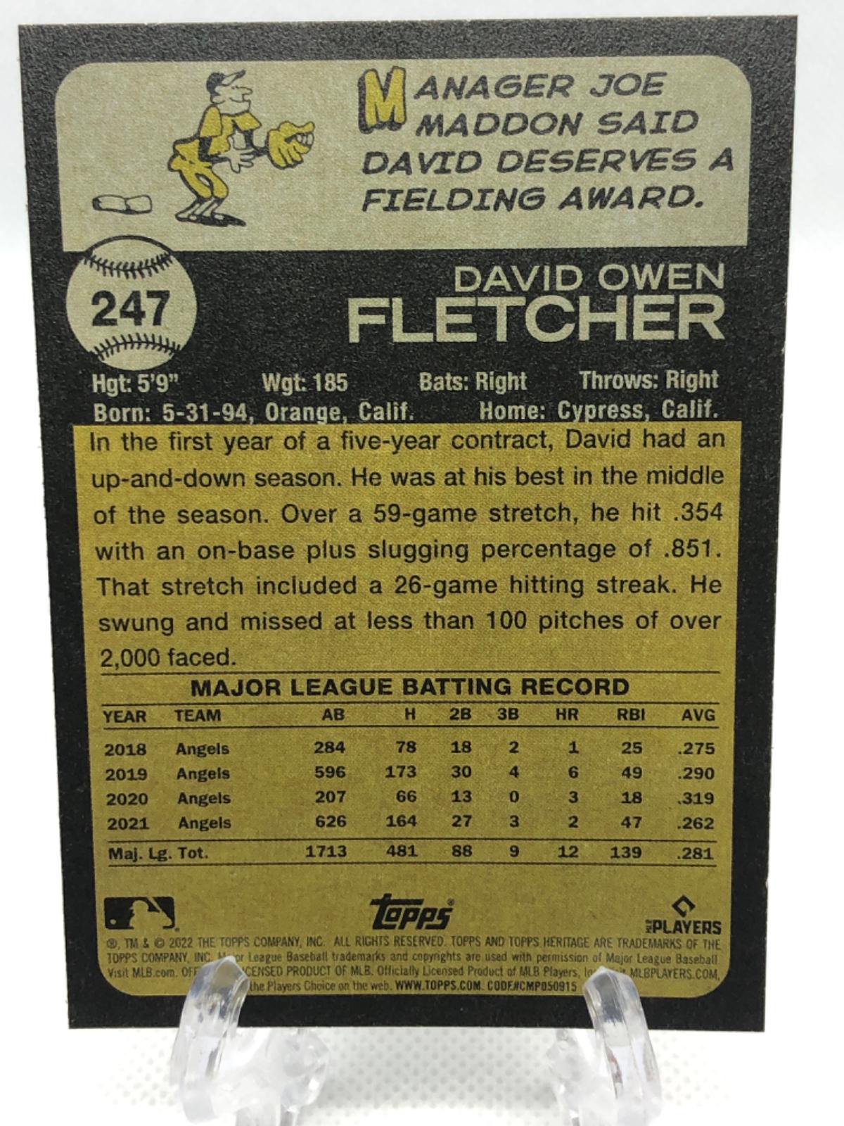 David Fletcher 247 Prices 2022 Topps Heritage Baseball Cards