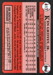 Card Back | Ken Griffey Jr. Baseball Cards 1989 Topps Traded