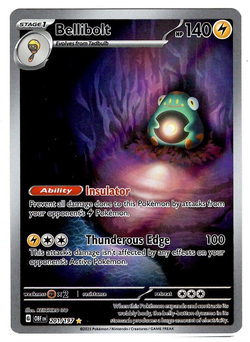 thumbnail image 2 of Pokémon TCG Bellibolt 201/197 Illustration Rare – Obsidian Flames, Holo, Near Mint 2 of 4