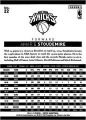 Back Of Card | Amar'e Stoudemire Basketball Cards 2014 Panini Hoops