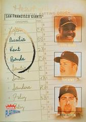Barry Bonds, Jeff Kent, Rich Aurilia [Heart of the Order] #10 Baseball Cards 2003 Fleer Platinum Prices