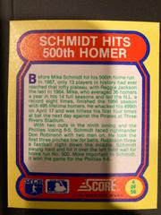 Schmidt Hits 500th Homer #4 Baseball Cards 1988 Score Magic Motion Great Moments in Baseball Prices