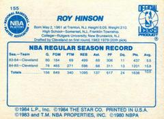 Back Side | Roy Hinson Basketball Cards 1986 Star