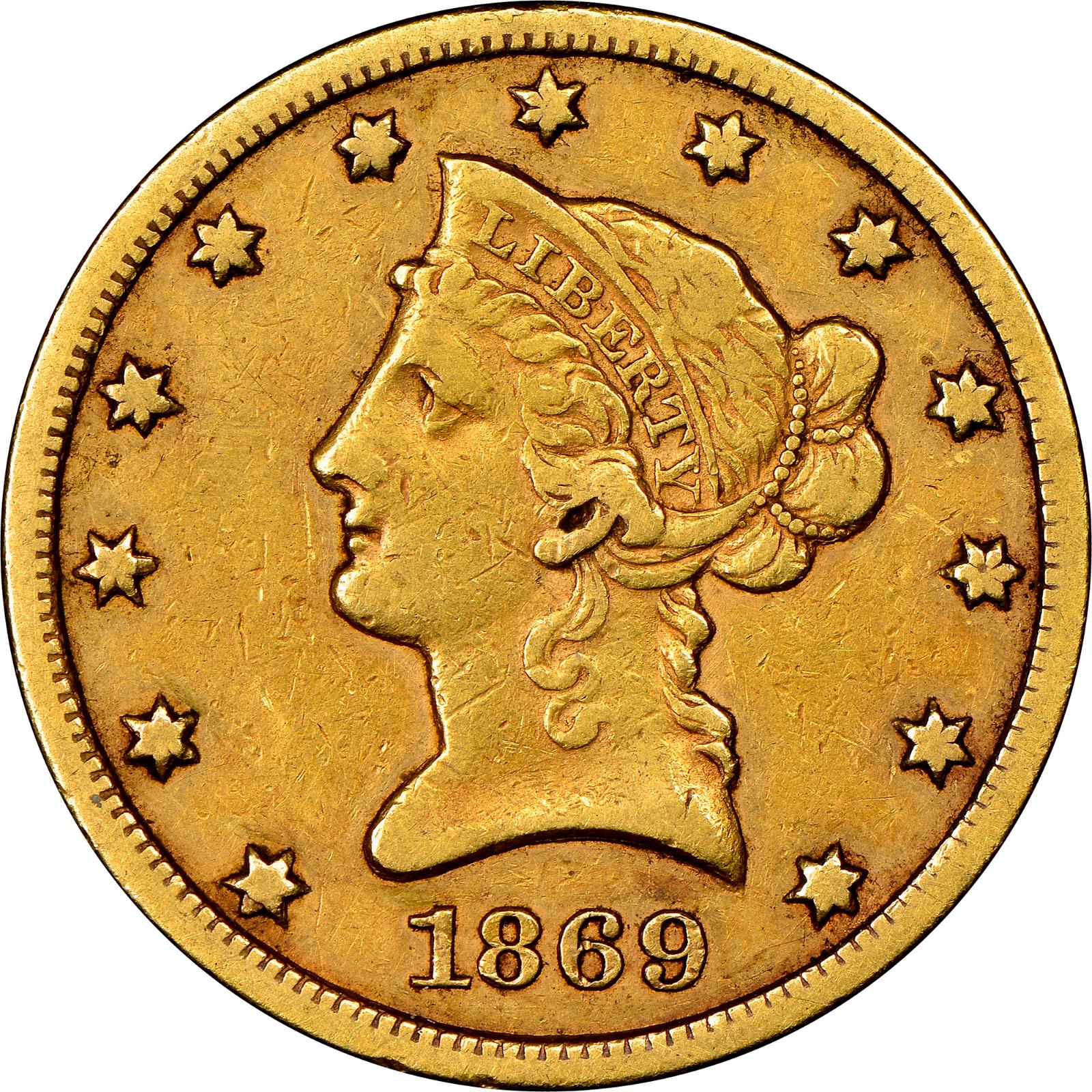 1869 S Coins Liberty Head Gold Double Eagle