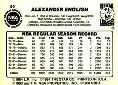 Back Side | Alex English Basketball Cards 1986 Star