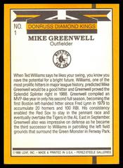 Back | Mike Greenwell [Diamond Kings] Baseball Cards 1989 Donruss