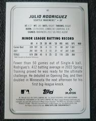 Back Of Card | Julio Rodriguez Baseball Cards 2022 Bowman Platinum