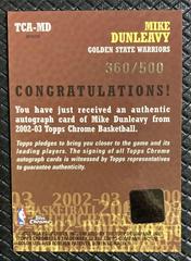 Back Of Card | Mike Dunleavy Jr. [Refractor, Auto] Basketball Cards 2002 Topps Chrome Certified Autograph
