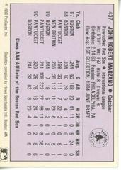 Reverse | John Marzano Baseball Cards 1990 ProCards AAA
