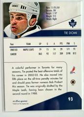 Backside | Tie Domi Hockey Cards 2003 ITG Toronto Star