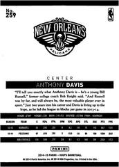 Back Of Card | Anthony Davis Basketball Cards 2014 Panini Hoops