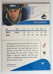 Backside | Todd Bertuzzi Hockey Cards 2001 Upper Deck Victory