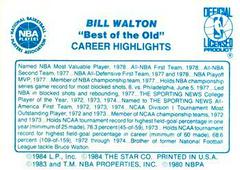 Back Side | Bill Walton Basketball Cards 1986 Star Best of the New Old