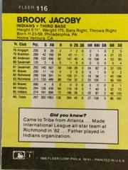 Rear | Brook Jacoby Baseball Cards 1986 Fleer Mini