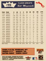 Rear | Bill Mazeroski Baseball Cards 2002 Fleer Greats