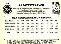 Back Side | Lafayette Lever Basketball Cards 1986 Star