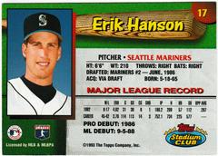 Back | Erik Hanson Baseball Cards 1993 Stadium Club Mariners