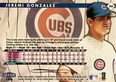 Rear | Jeremi Gonzalez Baseball Cards 1998 Fleer Tradition