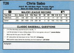 Back | Chris Sabo Baseball Cards 1991 Classic